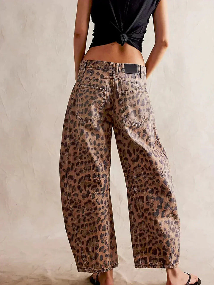 Ondine | Bold Leopard Print Baggy Wide Leg Jeans for Women