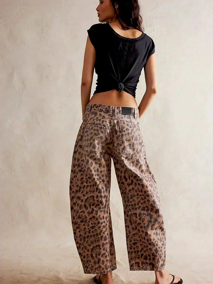 Ondine | Bold Leopard Print Baggy Wide Leg Jeans for Women