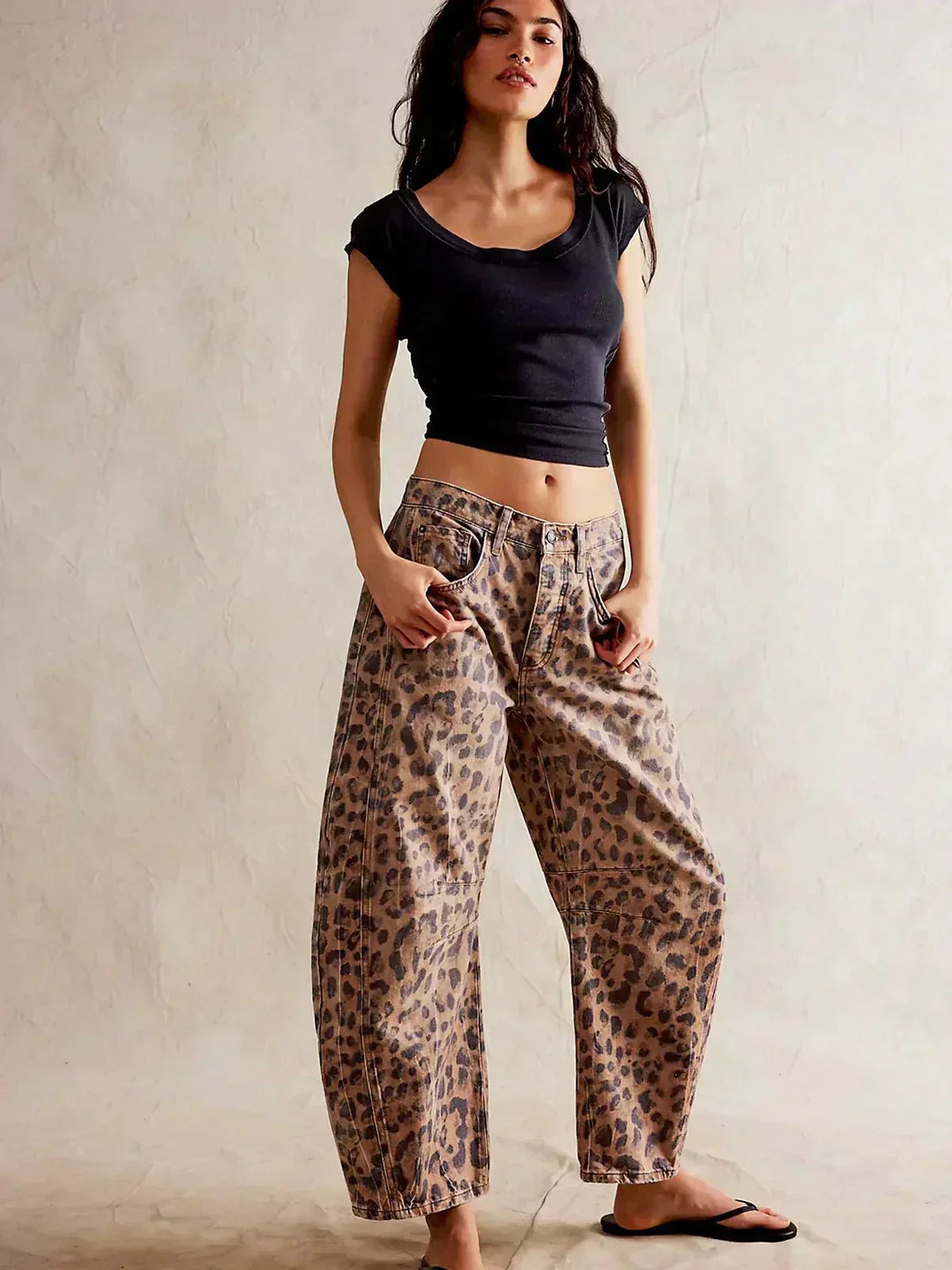Ondine | Bold Leopard Print Baggy Wide Leg Jeans for Women