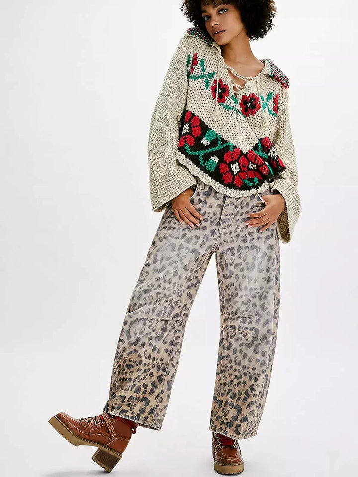 Ondine | Bold Leopard Print Baggy Wide Leg Jeans for Women