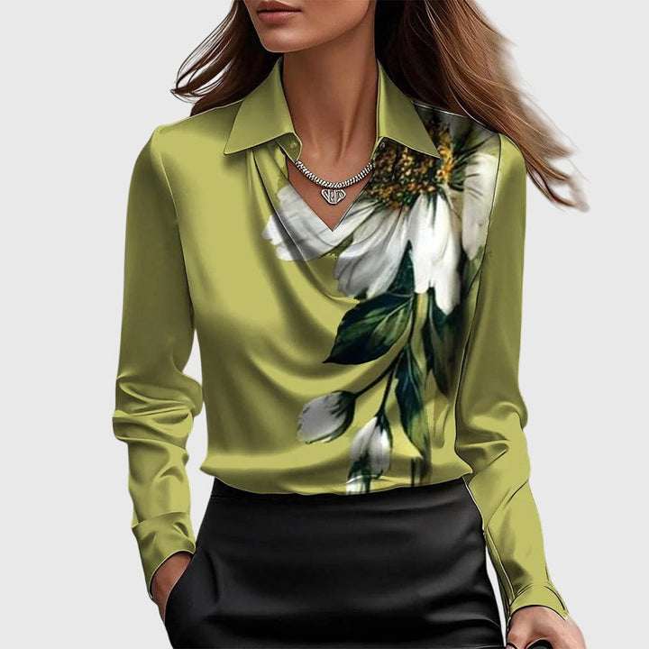 Caroline | Liquid Satin Draped Long Sleeve Blouse for Women