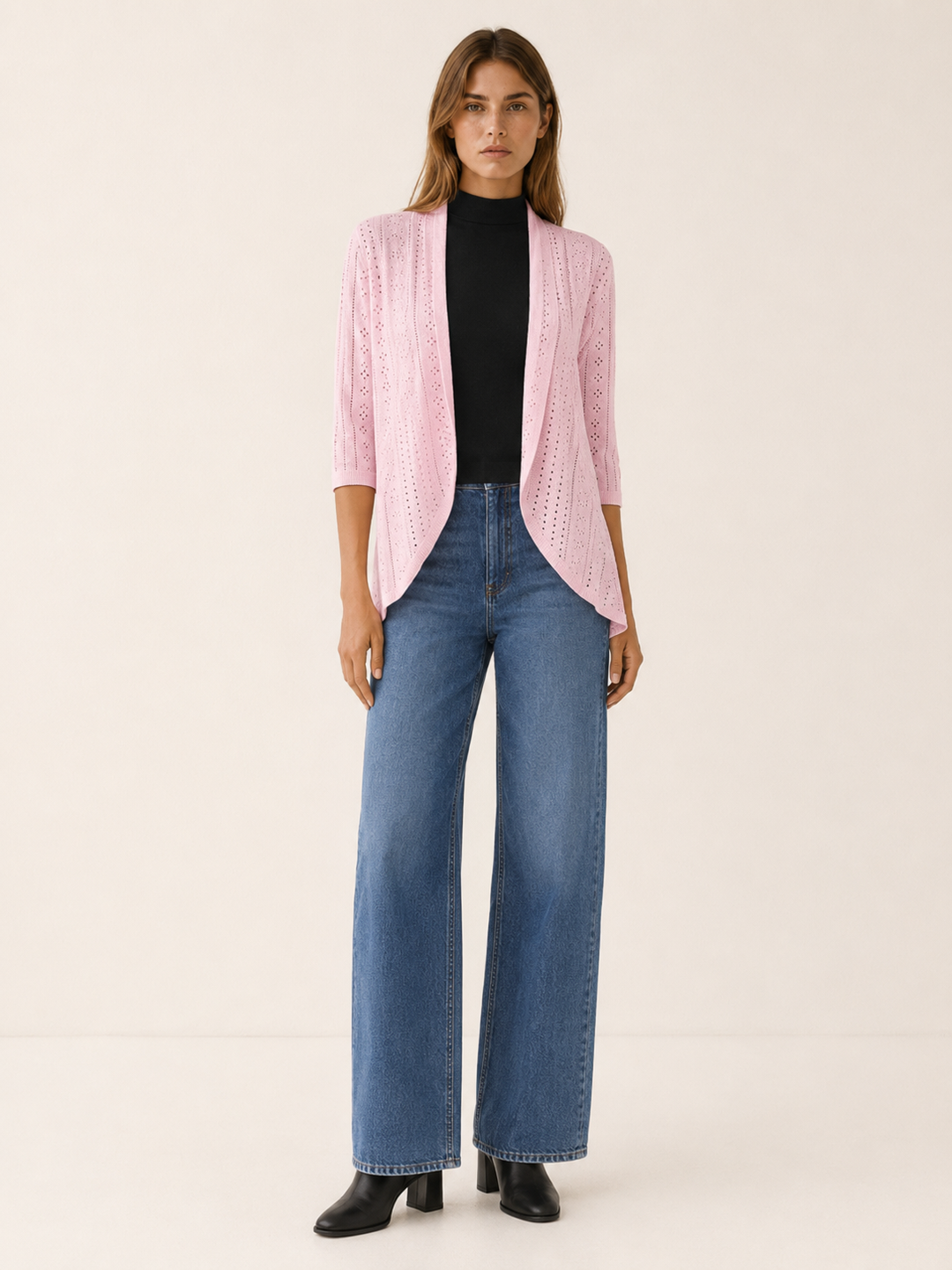 Eira | Delicate Pointelle Knit Open Front Cardigan for Women