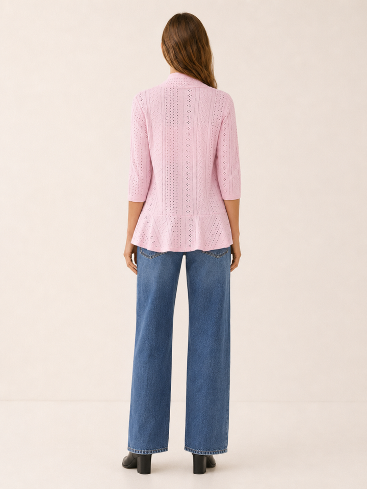 Eira | Delicate Pointelle Knit Open Front Cardigan for Women