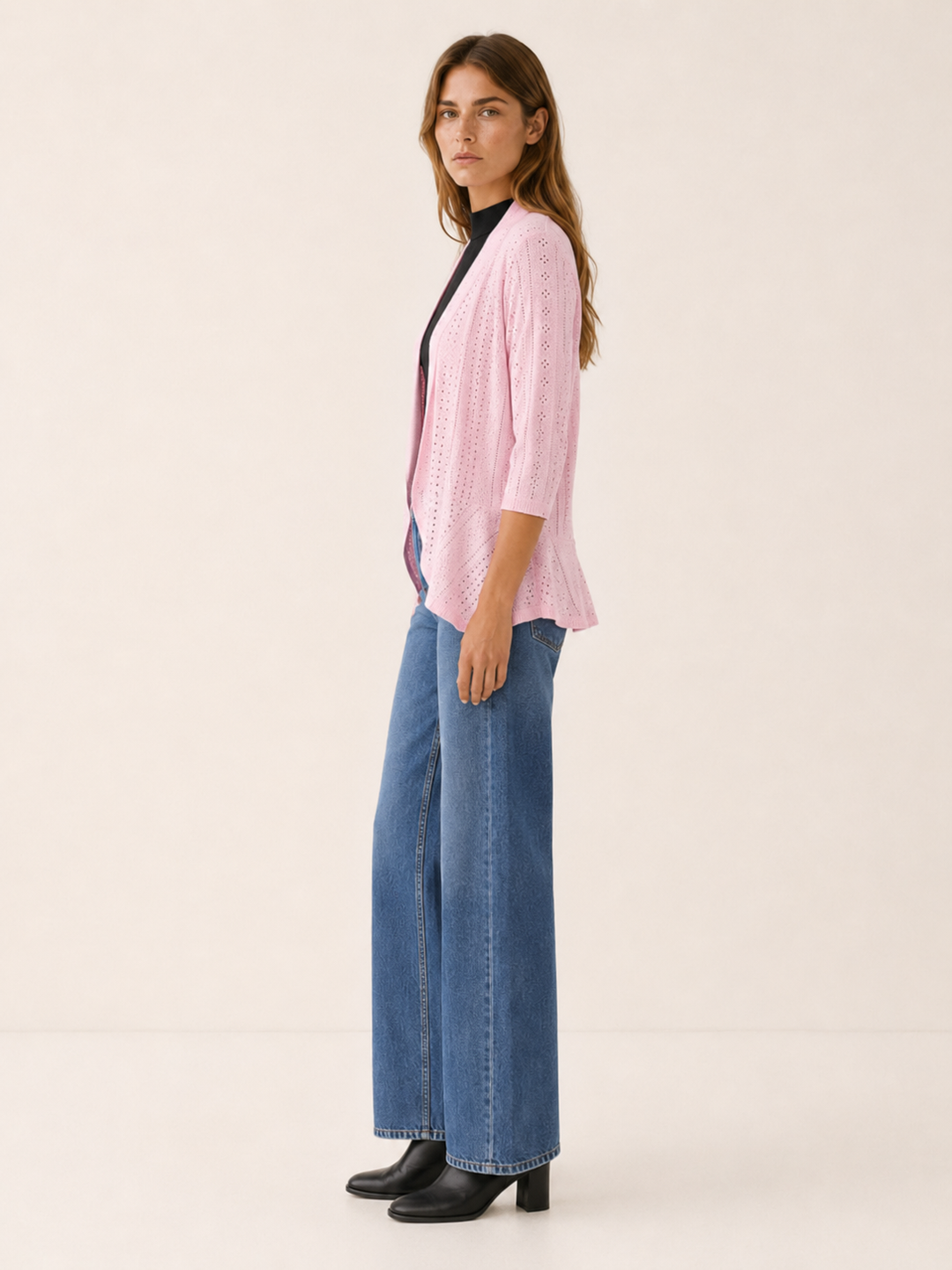 Eira | Delicate Pointelle Knit Open Front Cardigan for Women