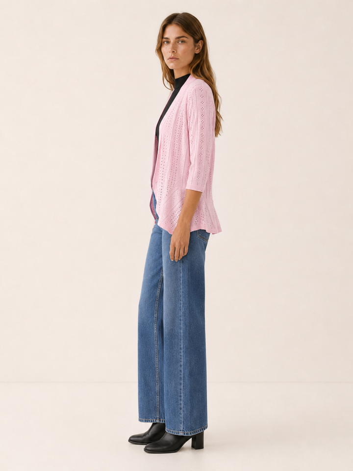 Eira | Delicate Pointelle Knit Open Front Cardigan for Women