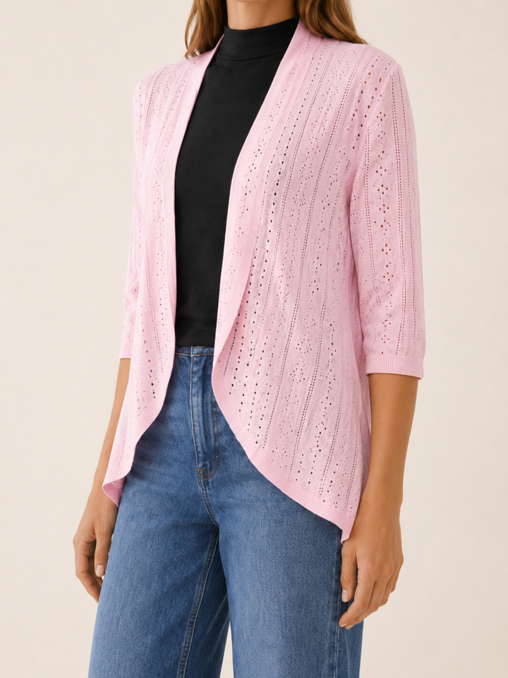 Eira | Delicate Pointelle Knit Open Front Cardigan for Women