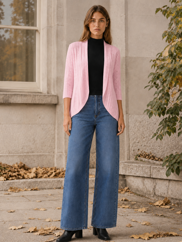 Eira | Delicate Pointelle Knit Open Front Cardigan for Women