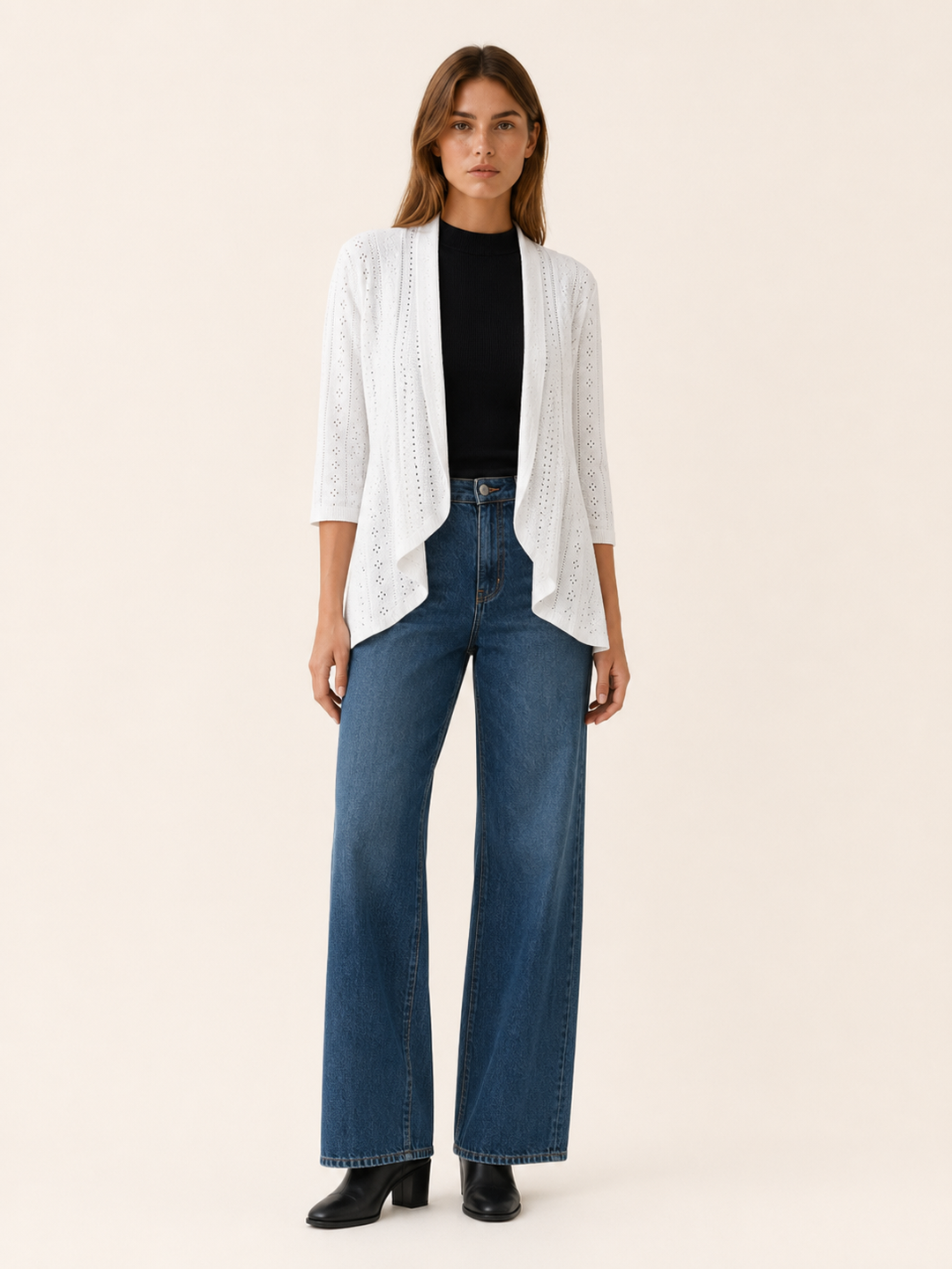 Eira | Delicate Pointelle Knit Open Front Cardigan for Women