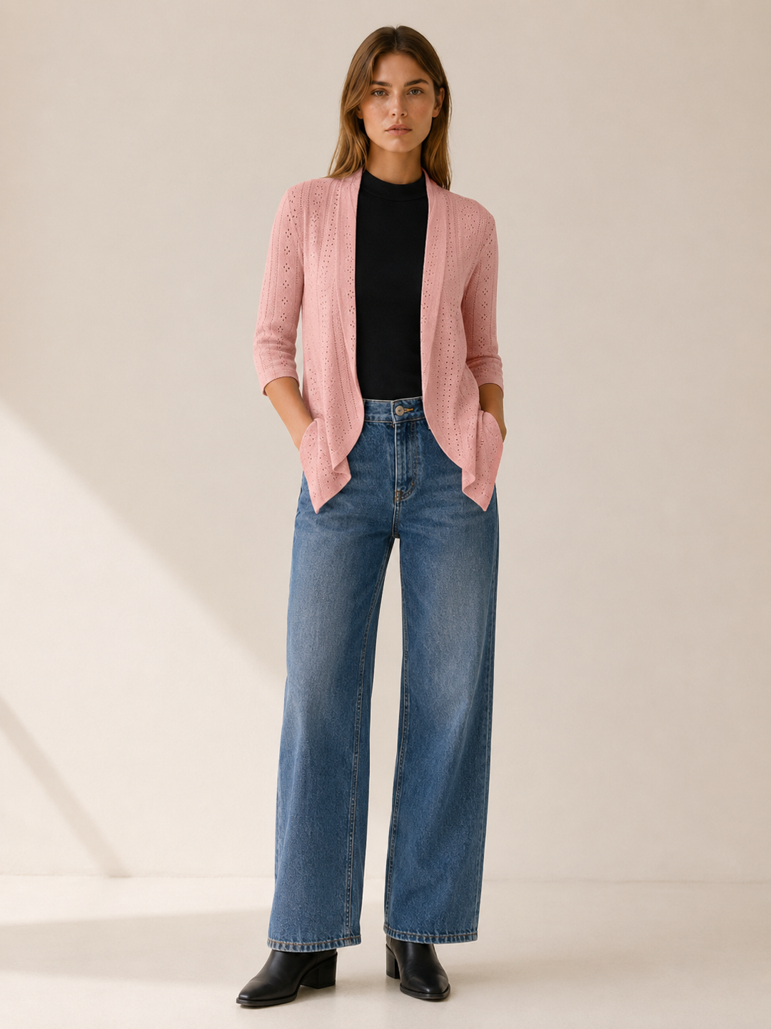 Eira | Delicate Pointelle Knit Open Front Cardigan for Women