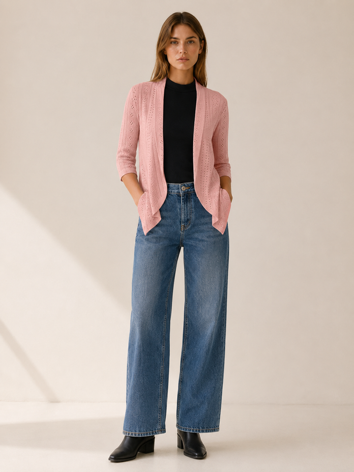 Eira | Delicate Pointelle Knit Open Front Cardigan for Women