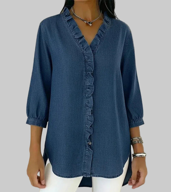 Ottilie | Fluttering Ruffle Trim Denim Shirt for Women