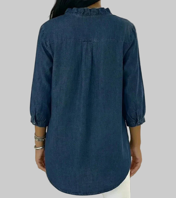 Ottilie | Fluttering Ruffle Trim Denim Shirt for Women