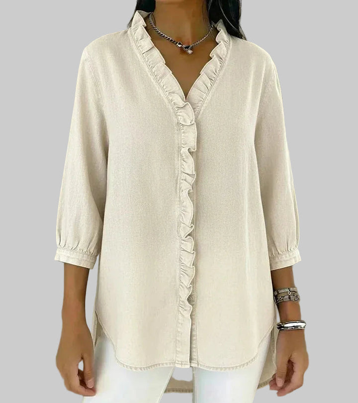 Ottilie | Fluttering Ruffle Trim Denim Shirt for Women