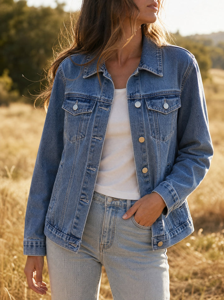 Emerance | Faded Relaxed Denim Trucker Jacket for Women