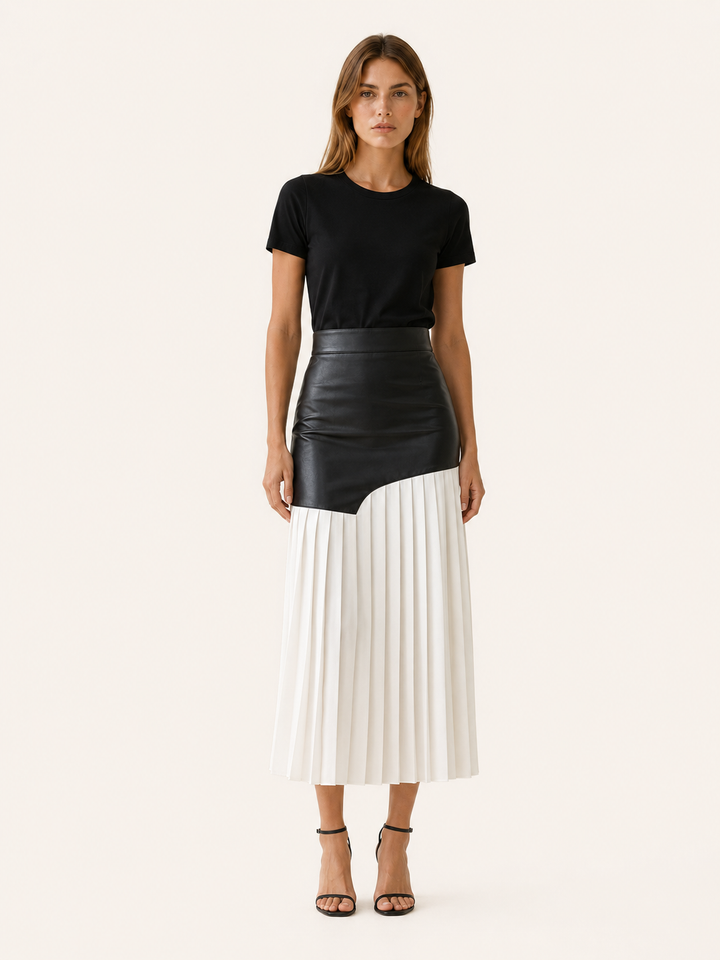 Seraphina | Angled Asymmetric Pleated Midi Skirt for Women