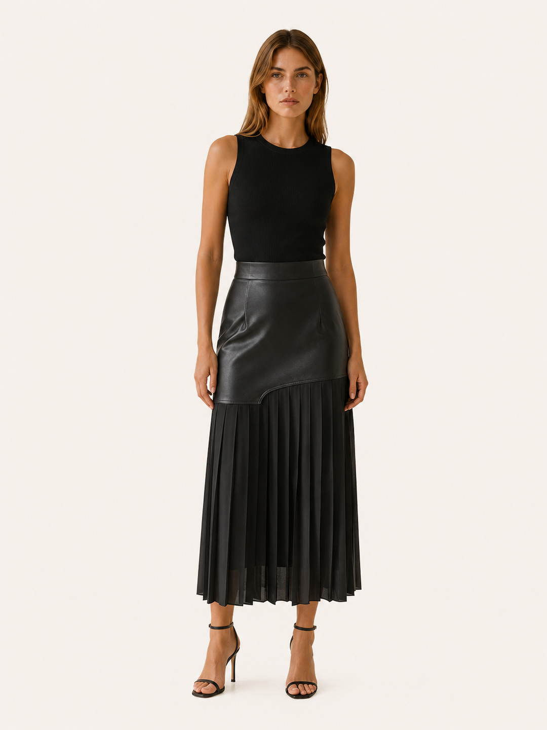 Seraphina | Angled Asymmetric Pleated Midi Skirt for Women