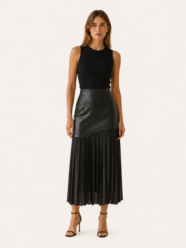 Seraphina | Angled Asymmetric Pleated Midi Skirt for Women