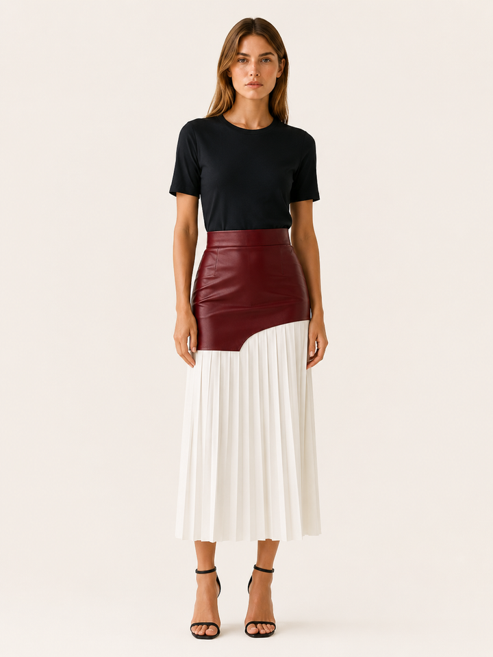 Seraphina | Angled Asymmetric Pleated Midi Skirt for Women