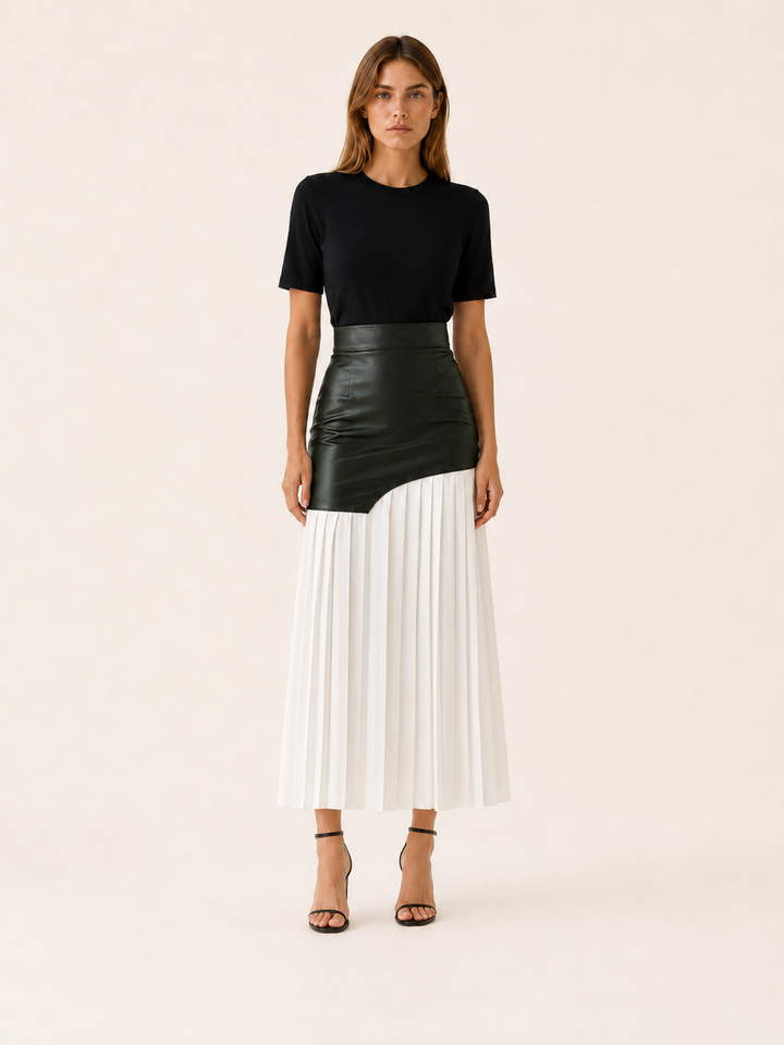 Seraphina | Angled Asymmetric Pleated Midi Skirt for Women