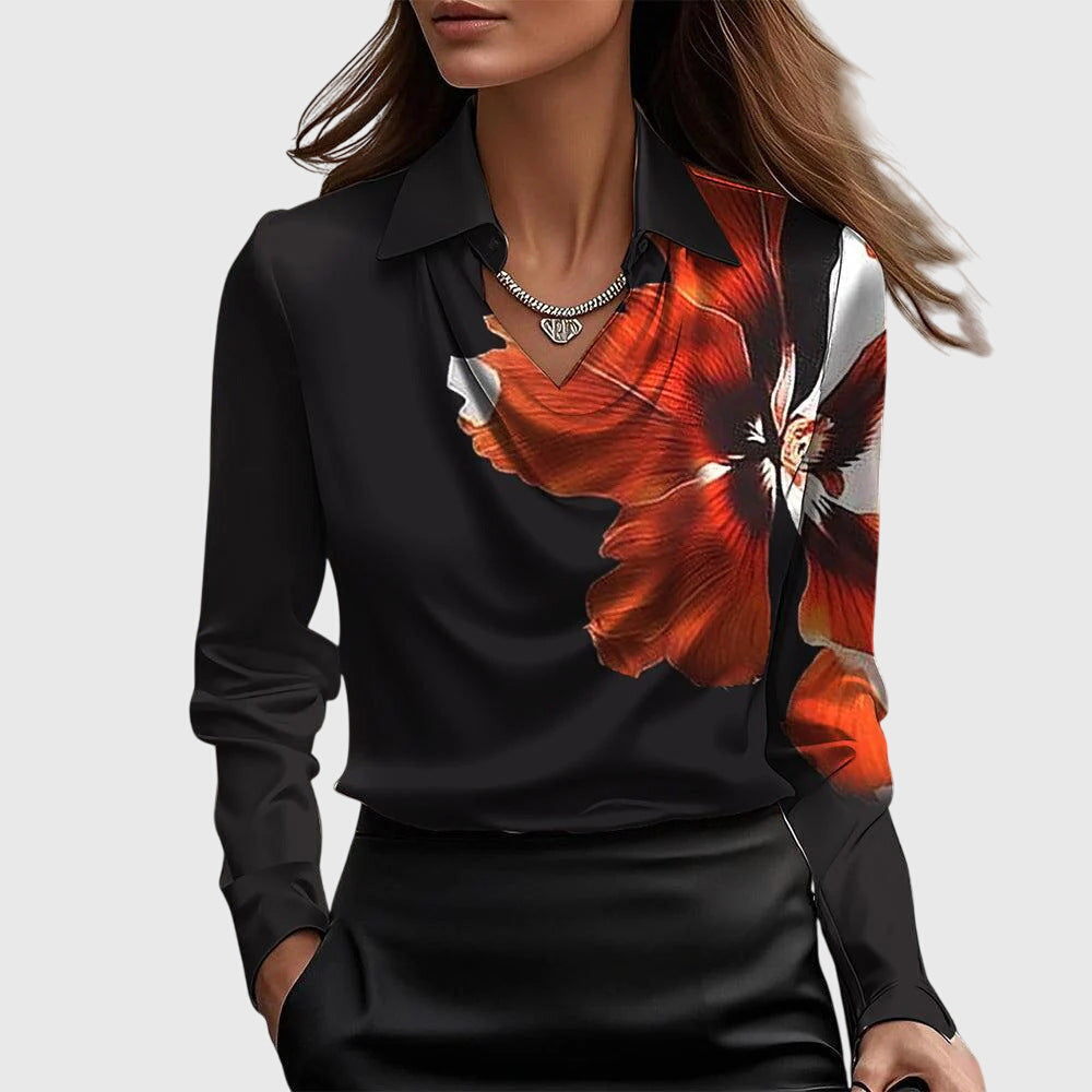 Caroline | Liquid Satin Draped Long Sleeve Blouse for Women