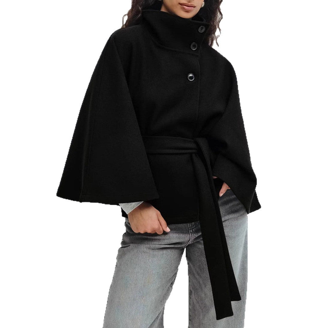 Solange | Furled Belted Wool Cape Coat for Women