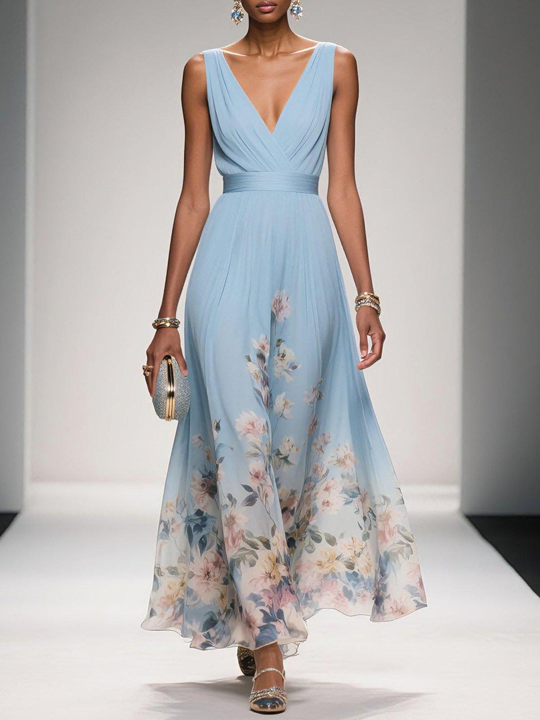 Manon | Ethereal Floral Chiffon Wedding Guest Maxi Dress for Women