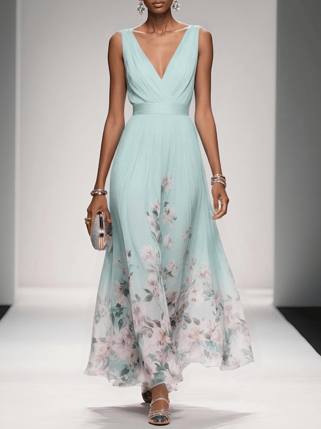 Manon | Ethereal Floral Chiffon Wedding Guest Maxi Dress for Women
