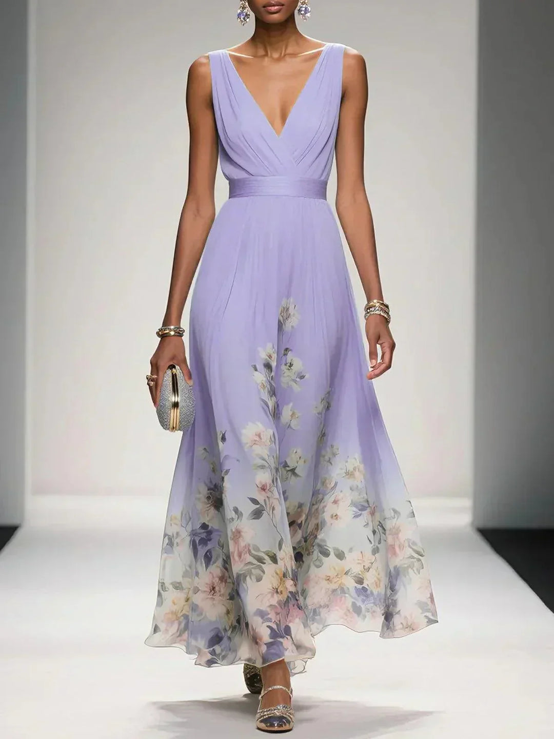 Manon | Ethereal Floral Chiffon Wedding Guest Maxi Dress for Women