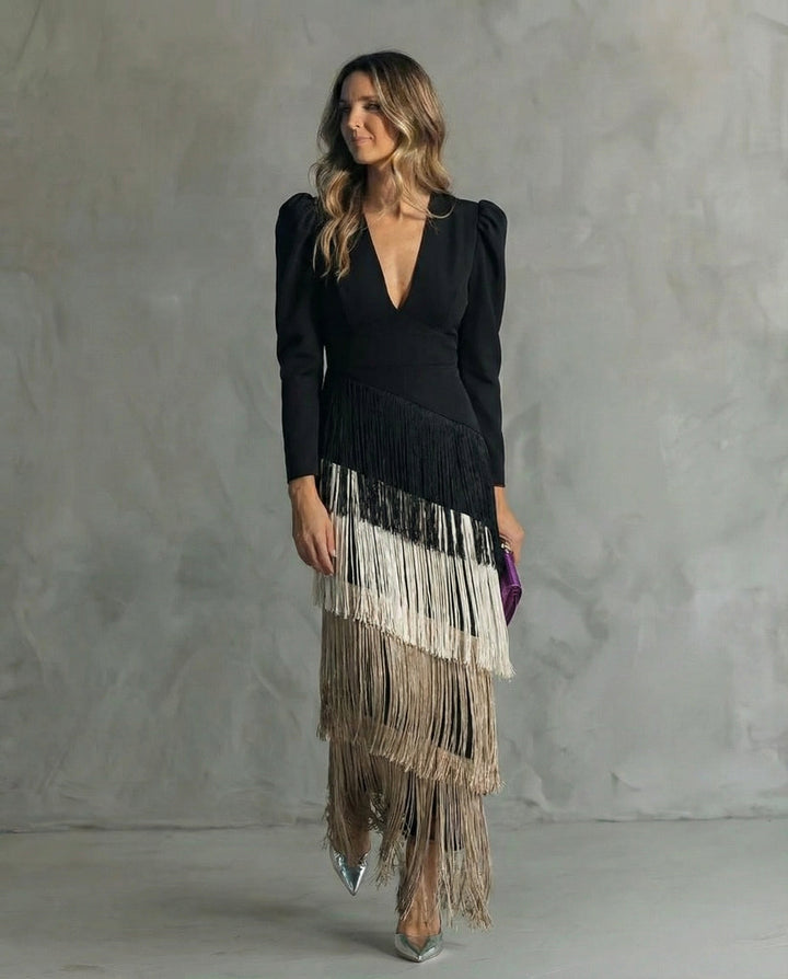 Lena | Fringed Fringe Midi Dress for Women