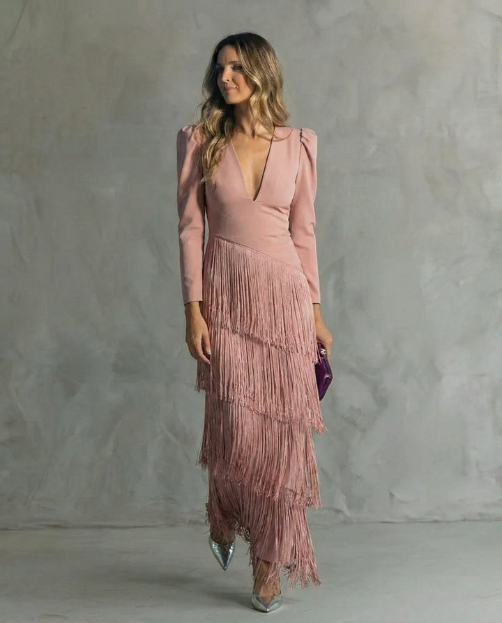 Lena | Fringed Fringe Midi Dress for Women