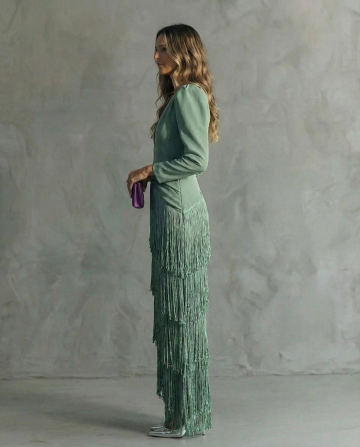 Lena | Fringed Fringe Midi Dress for Women