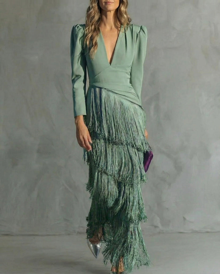 Lena | Fringed Fringe Midi Dress for Women