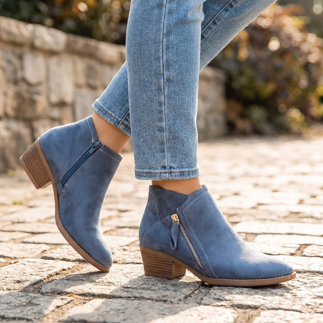 Odile | Cobbled Faux Suede Block Heel Boots for Women