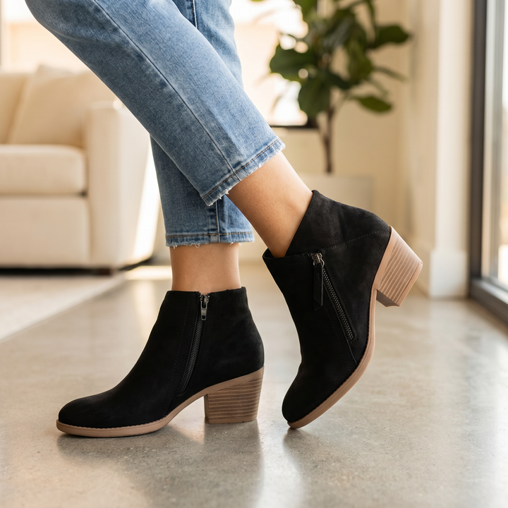 Odile | Cobbled Faux Suede Block Heel Boots for Women