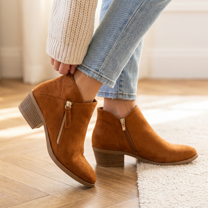 Odile | Cobbled Faux Suede Block Heel Boots for Women