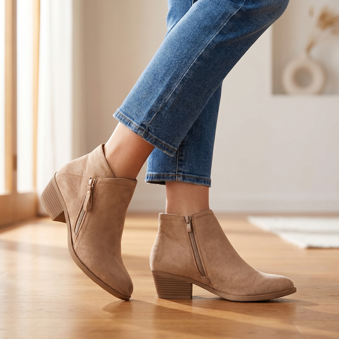 Odile | Cobbled Faux Suede Block Heel Boots for Women