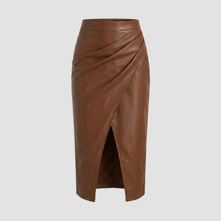 Solveig | Split Pleated Midi Skirt with Slit for Women