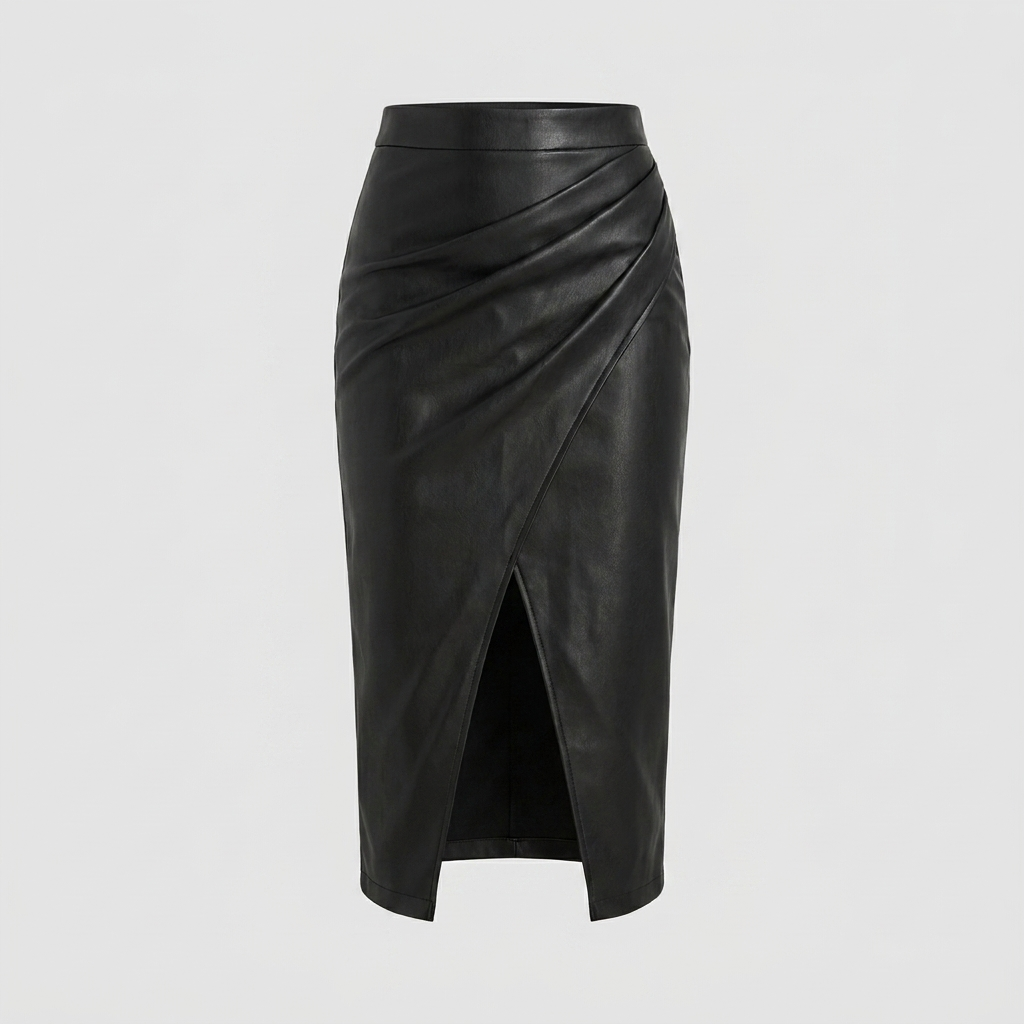Solveig | Split Pleated Midi Skirt with Slit for Women