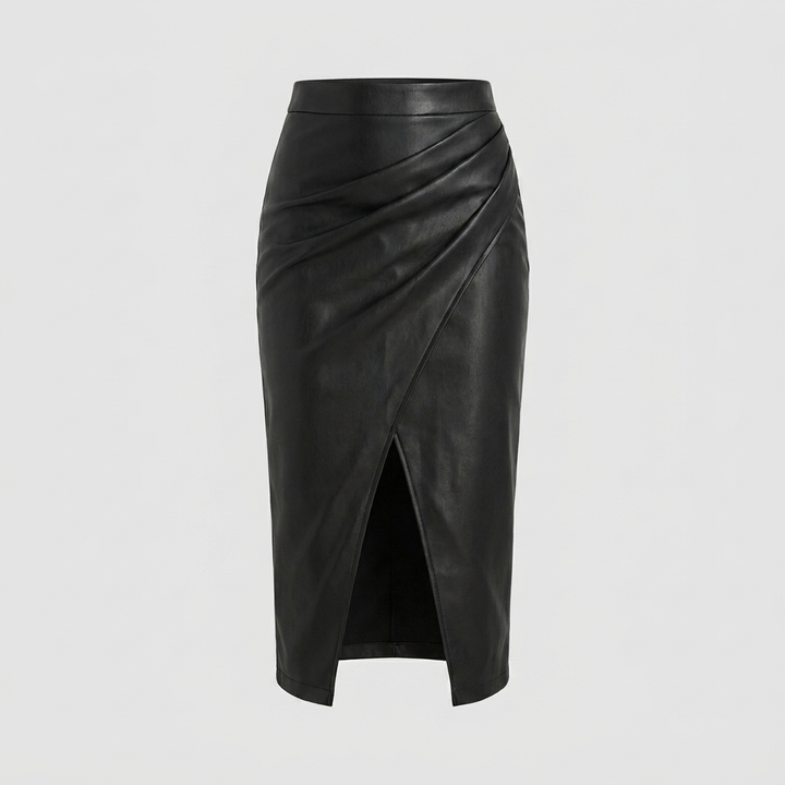 Solveig | Split Pleated Midi Skirt with Slit for Women