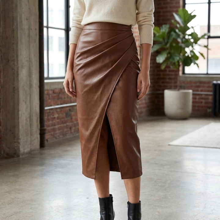 Solveig | Split Pleated Midi Skirt with Slit for Women