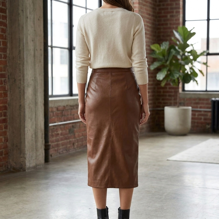 Solveig | Split Pleated Midi Skirt with Slit for Women