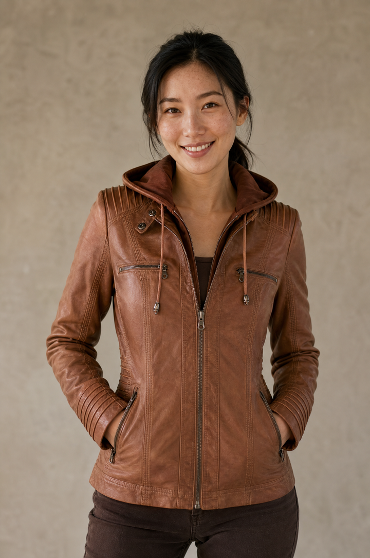 Josephine | Sleek Hooded Faux Leather Jacket