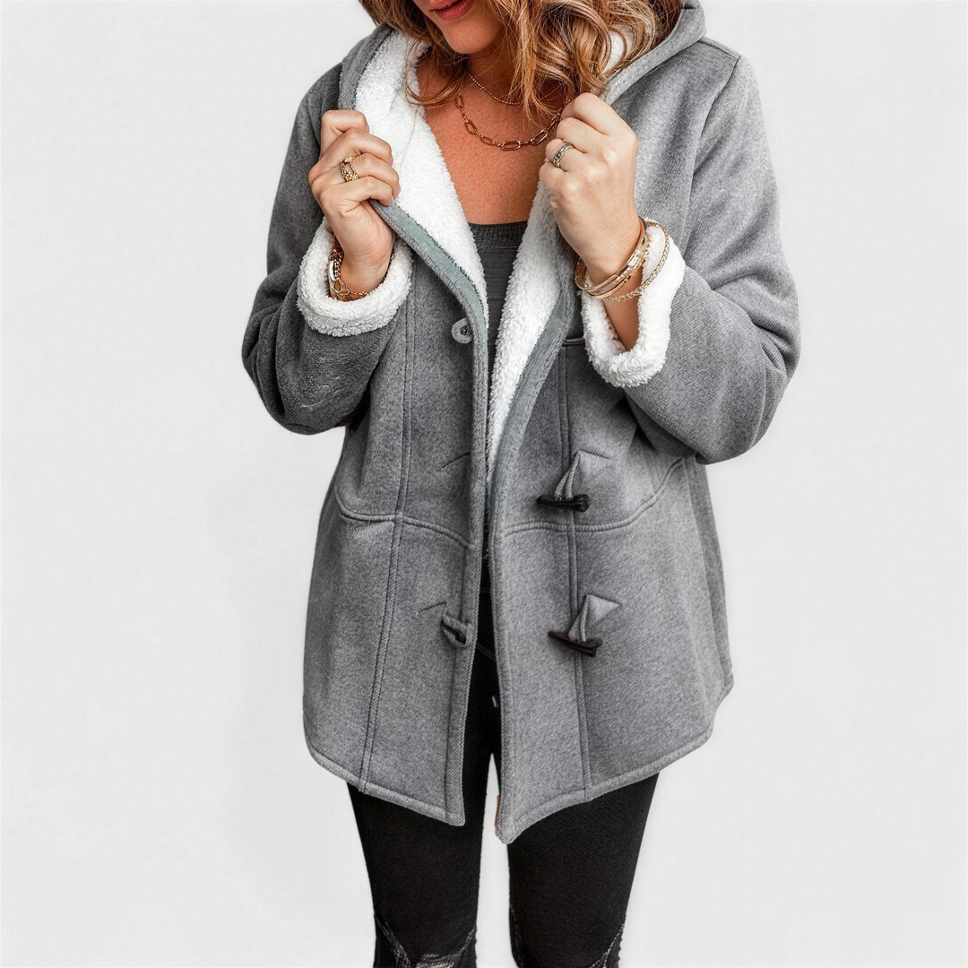 Grey hooded toggle duffle coat for women