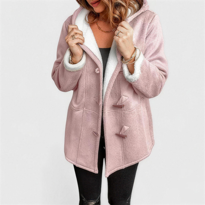 Grey hooded toggle duffle coat for women
