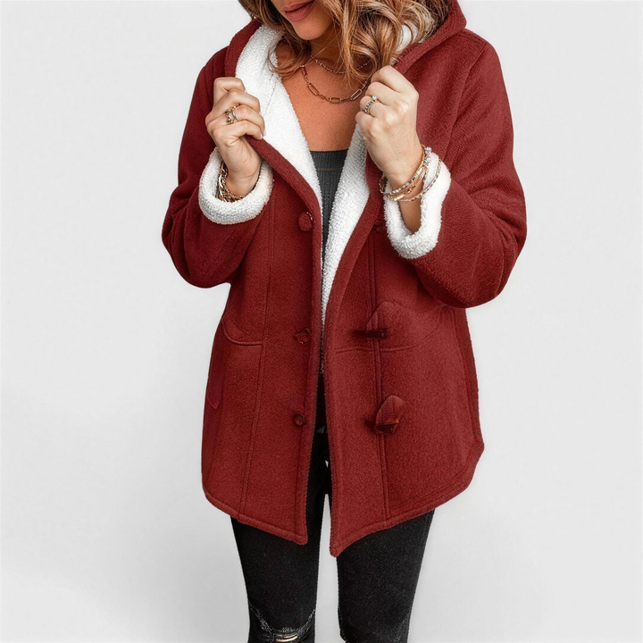 Grey hooded toggle duffle coat for women