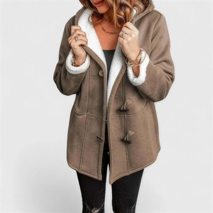 Grey hooded toggle duffle coat for women