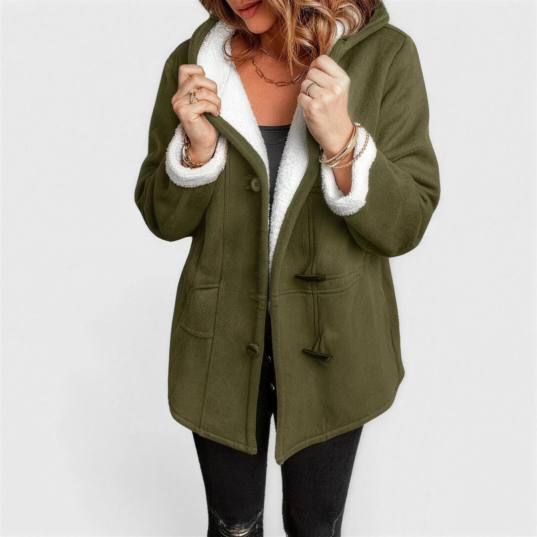 Grey hooded toggle duffle coat for women