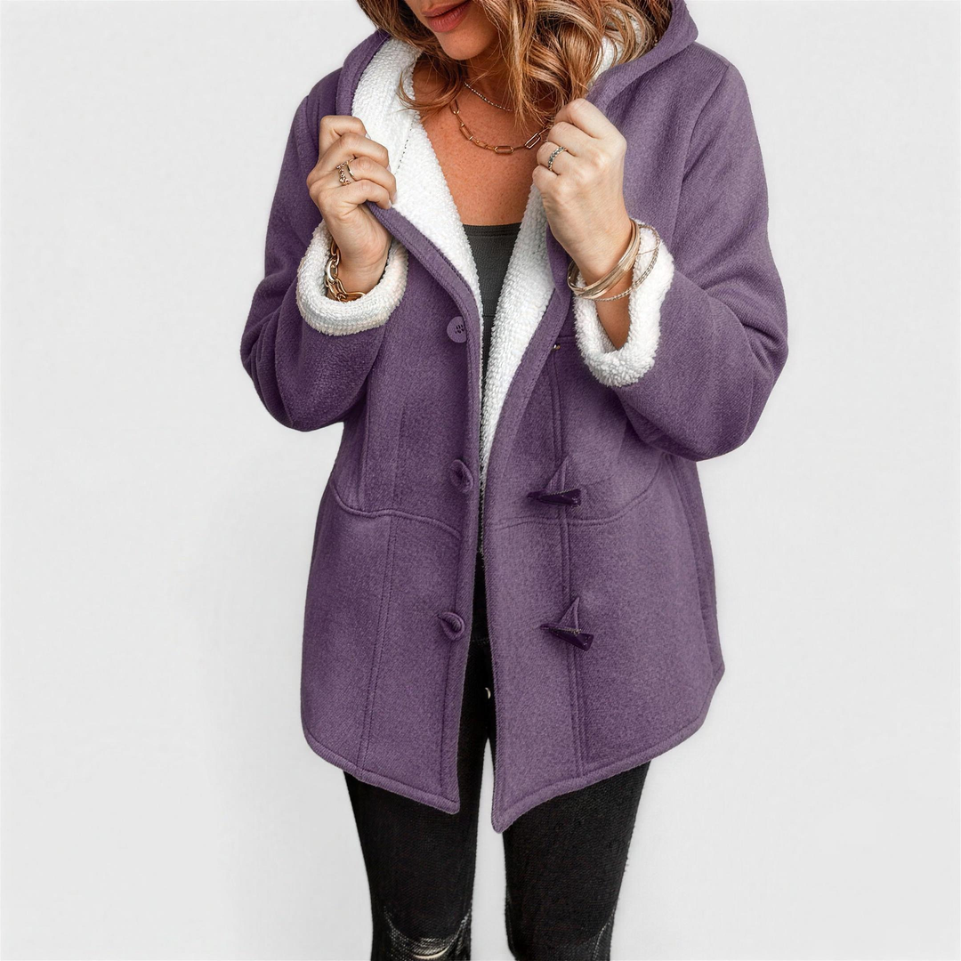 Grey hooded toggle duffle coat for women