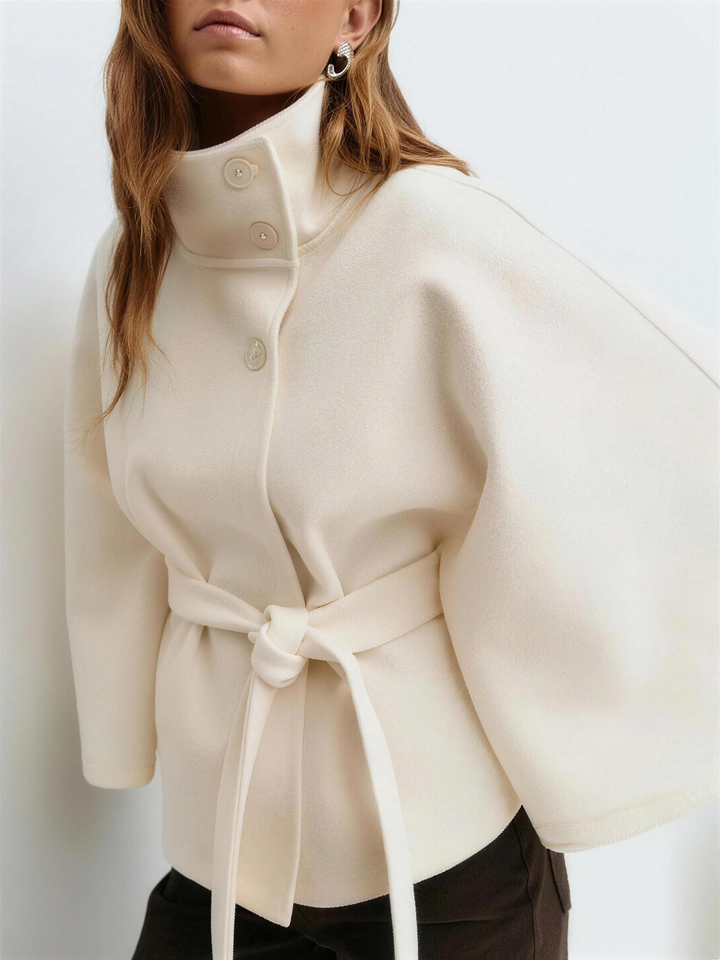 Navy wool blend cape coat for women