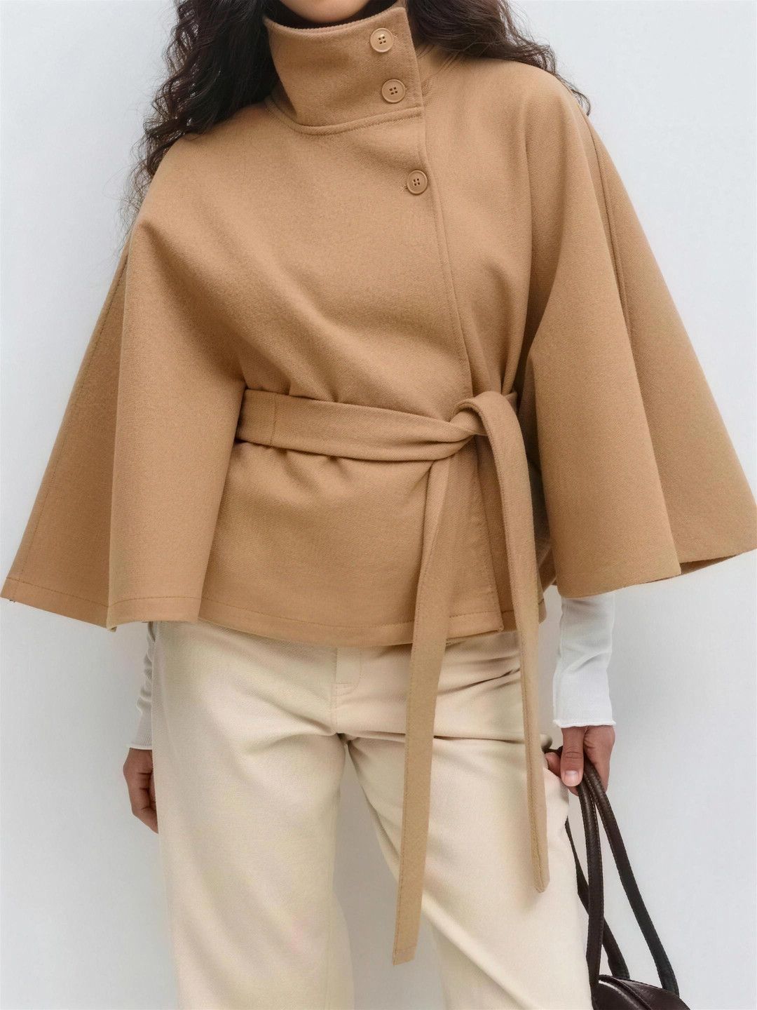 Navy wool blend cape coat for women